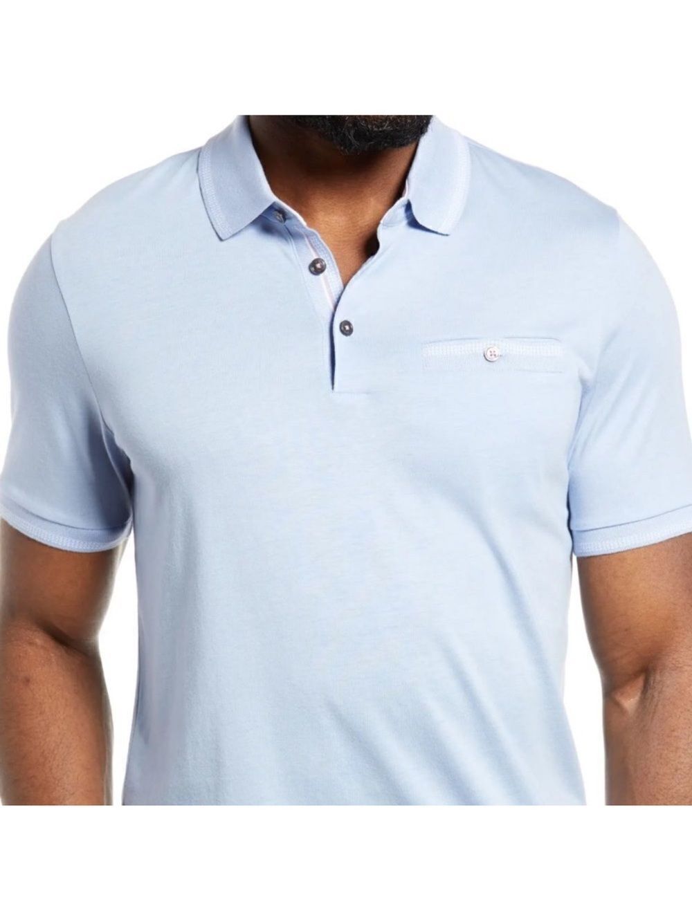 Ted Baker 6/XL Blue White Short Sleeve Cotton Blend Lightweight Polo